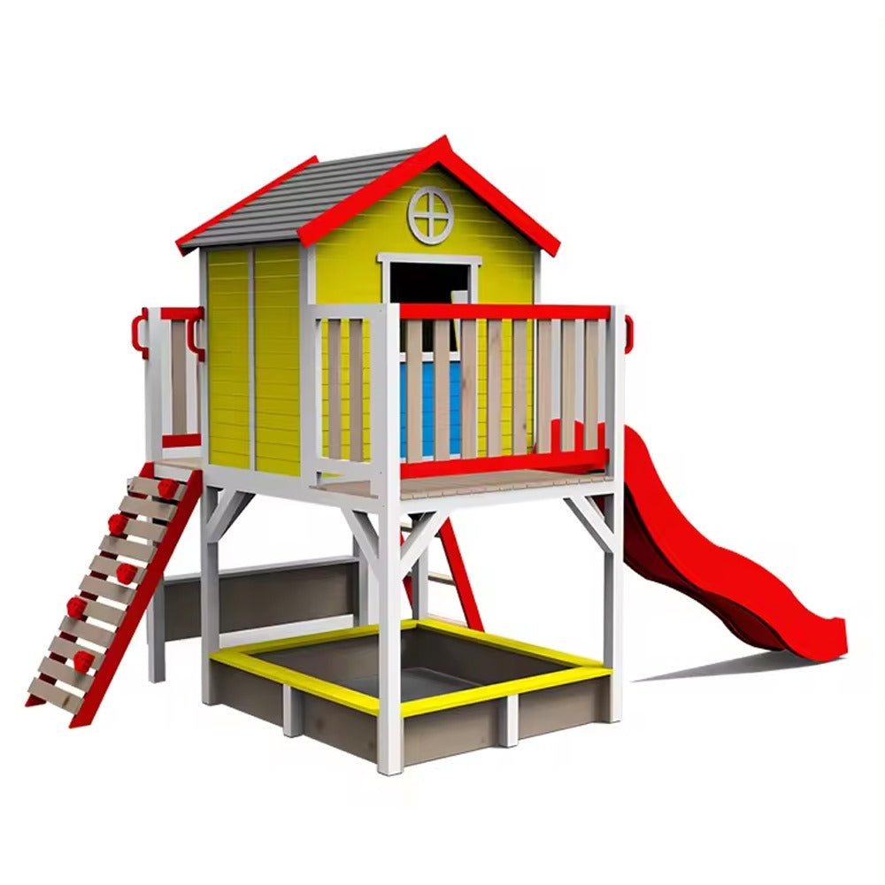 Megastar Cedar Log & Tree Wooden Playhouse With Slide, Tower & Tunnels - 200*243*295 CM