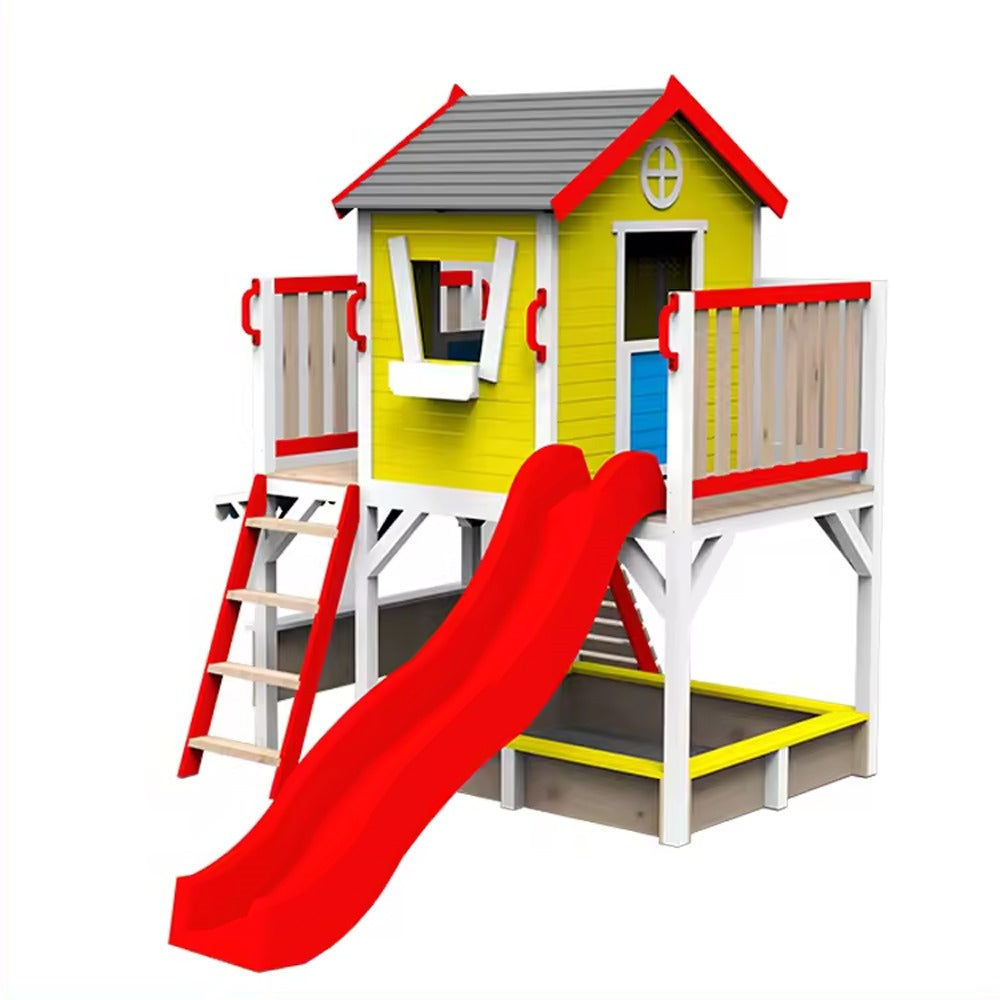 Megastar Cedar Log & Tree Wooden Playhouse With Slide, Tower & Tunnels - 200*243*295 CM