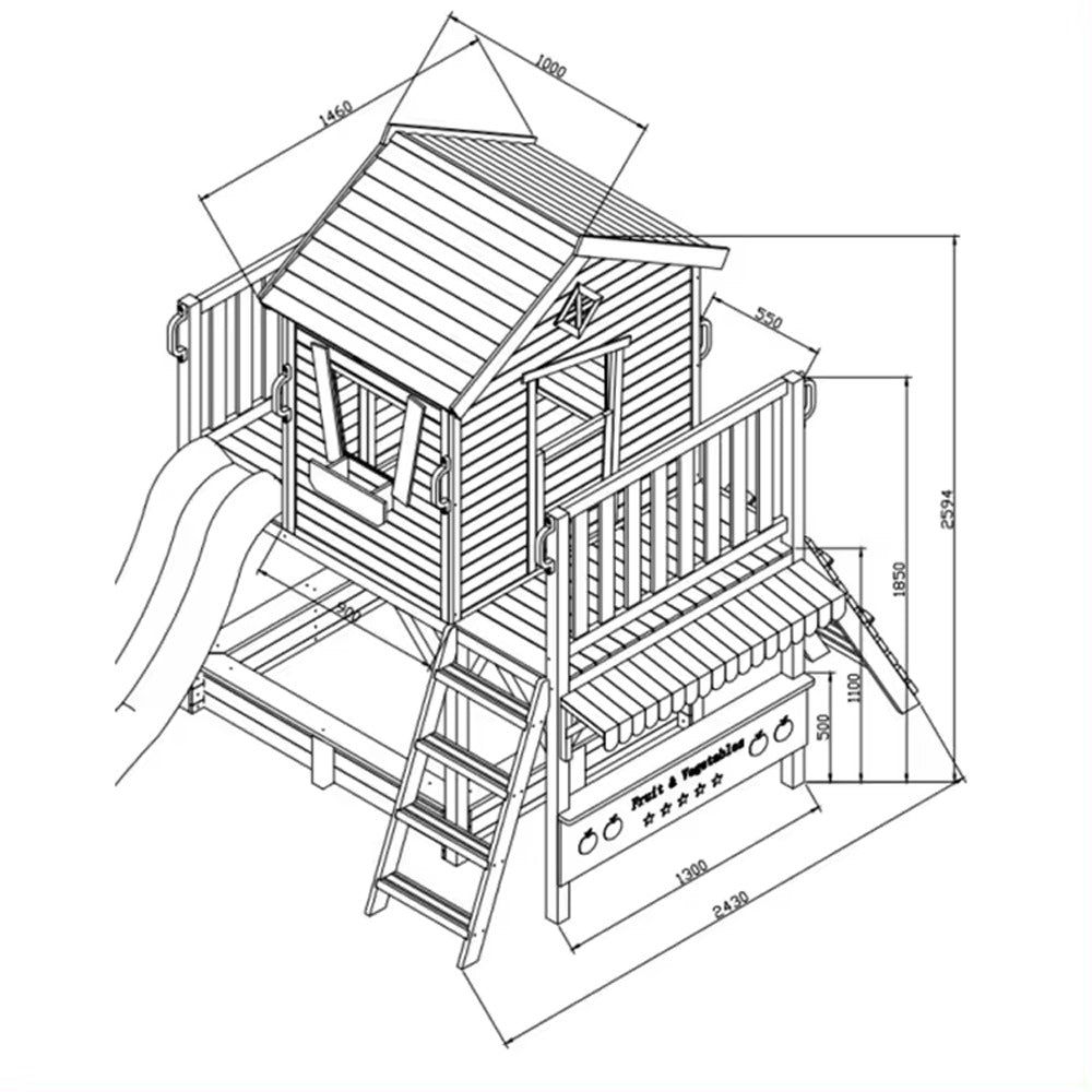 Megastar Cedar Log & Tree Wooden Playhouse With Slide, Tower & Tunnels - 200*243*295 CM