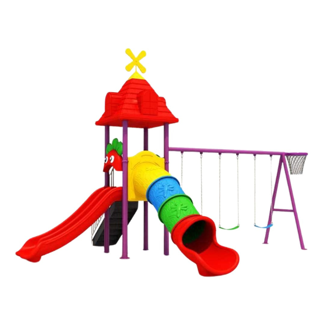 Multi-Play Swing and Slide Set With Basketball Hoop Playhouse