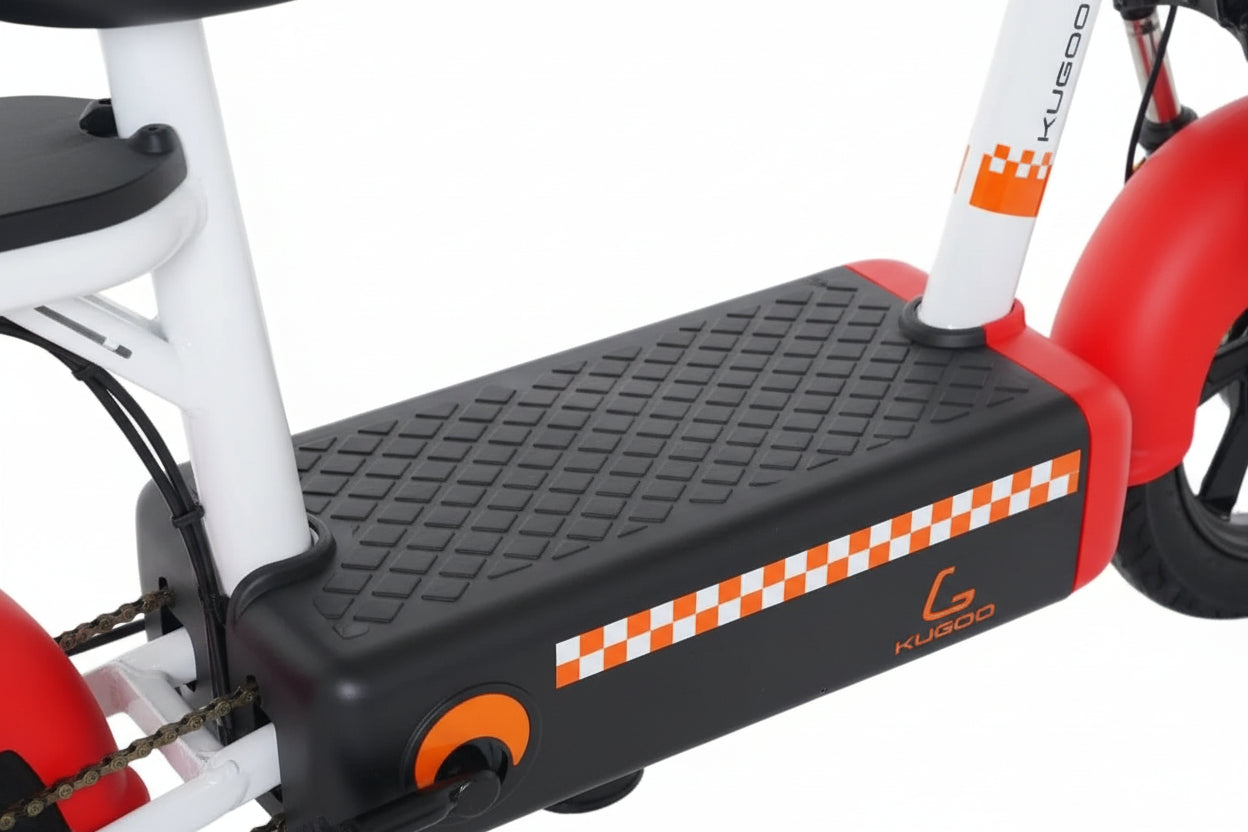 Red and black electric pedal delivery scooter