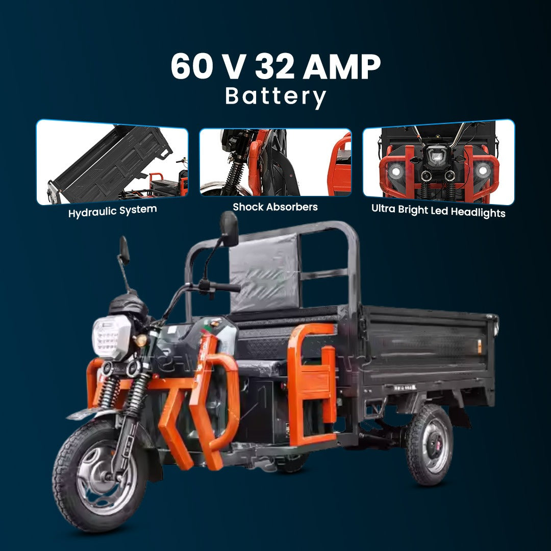 Megawheels Tuk Tuk Electric Cargo Tricycle Scooter 1.6 MTR Hydraulic with Normal Tyres