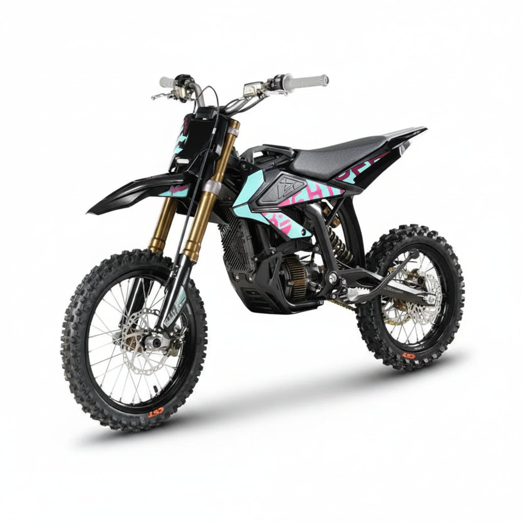 Black Pit bike with a colourful design