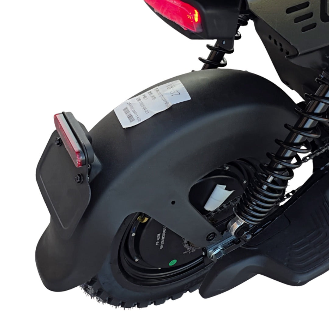Electric scooter's rear wheel and suspension system