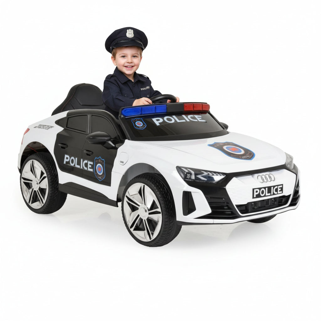 Megastar Rieon Licensed Electric police Car 12V BO Audi RS e-tron 717 White Police car