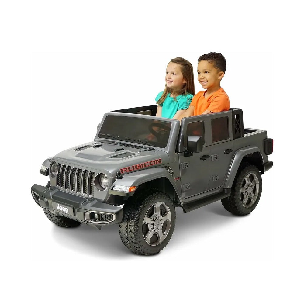 Children playing in a toy Jeep Car Rubicon Gladiator 4x4 with Parental Remote Control