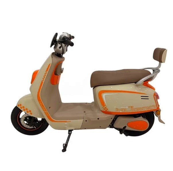 side view of the Kugoo T30 Electric Scooter for Adults, 48v battery r & 50KM Range -orange and cream color
