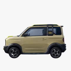 Beige SUV ECar with a black roof rack