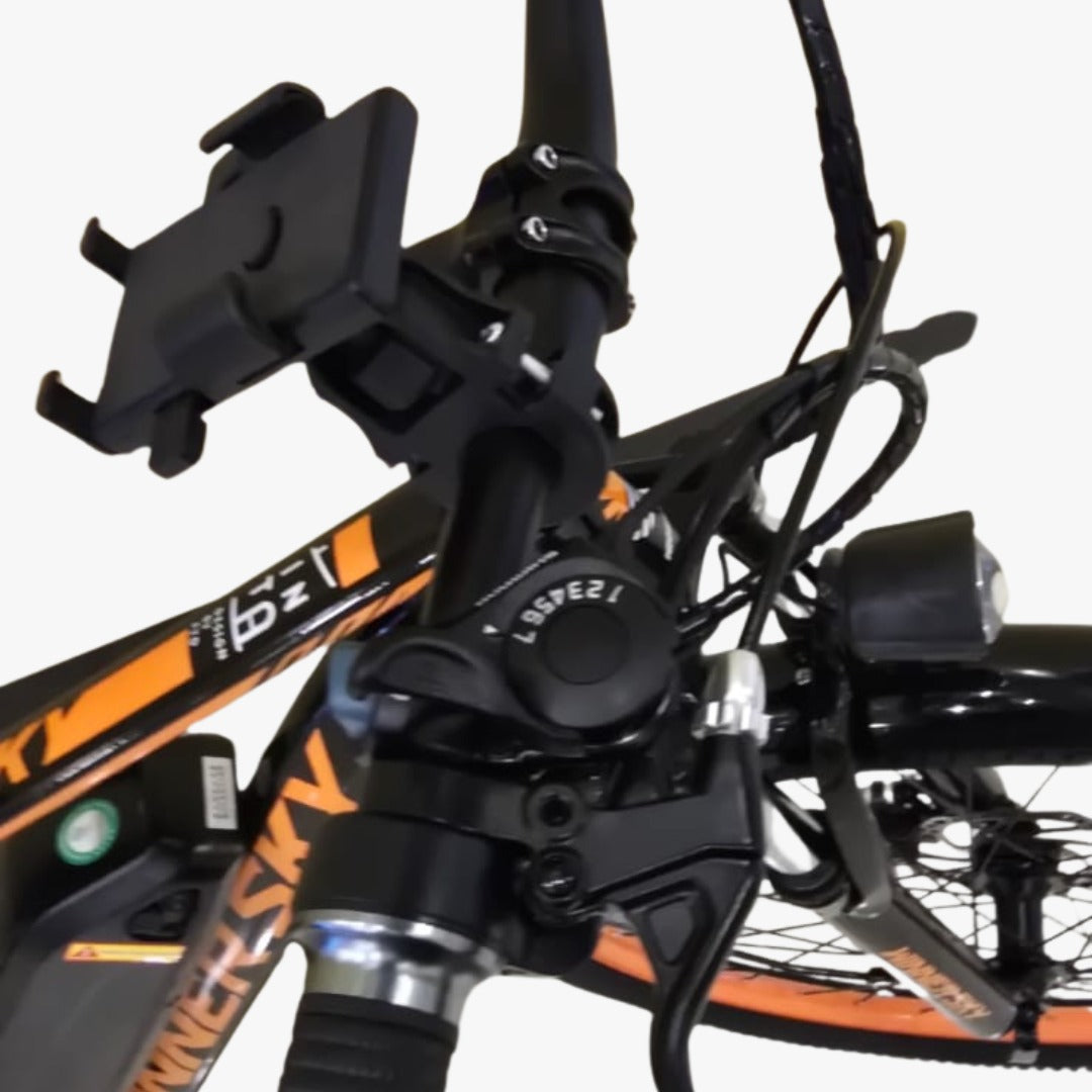 Close-up of a bicycle handlebar with a smartphone mount