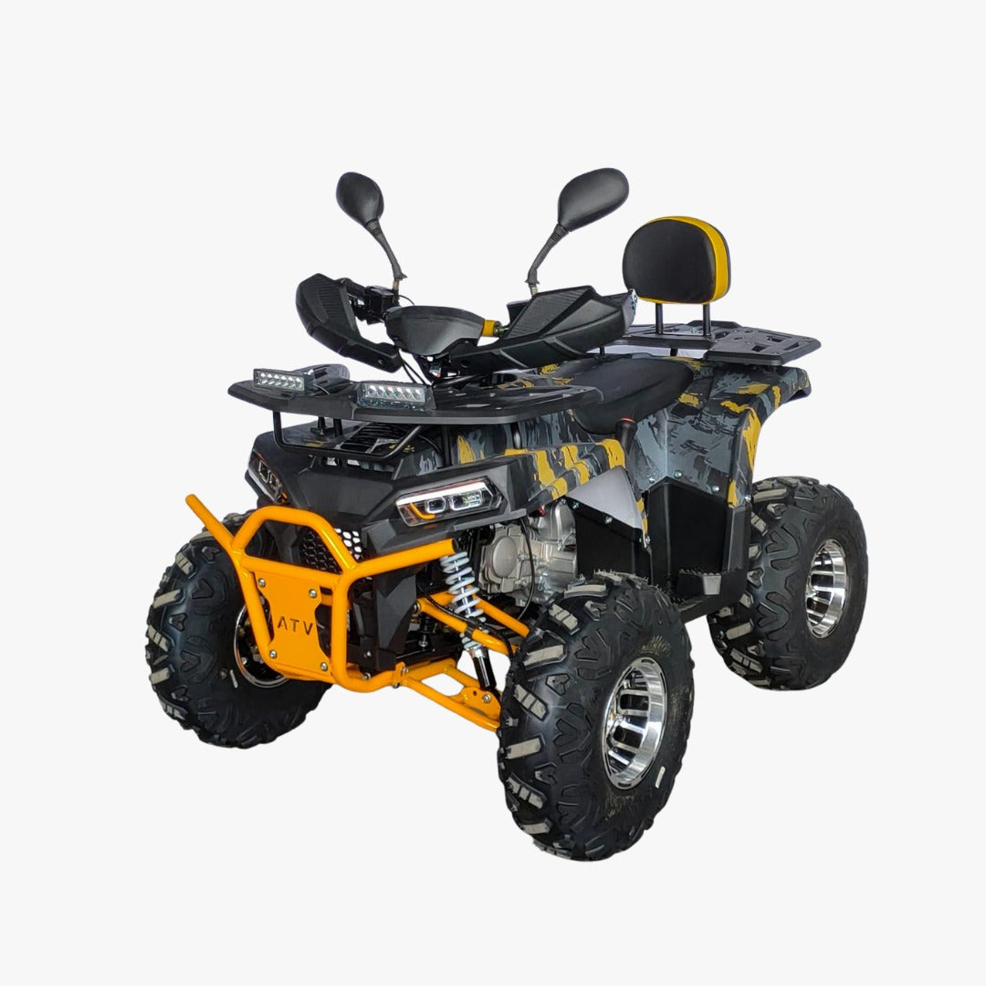 Side view of Yellow ATV 135 CC Quad Bike with off Road tyer