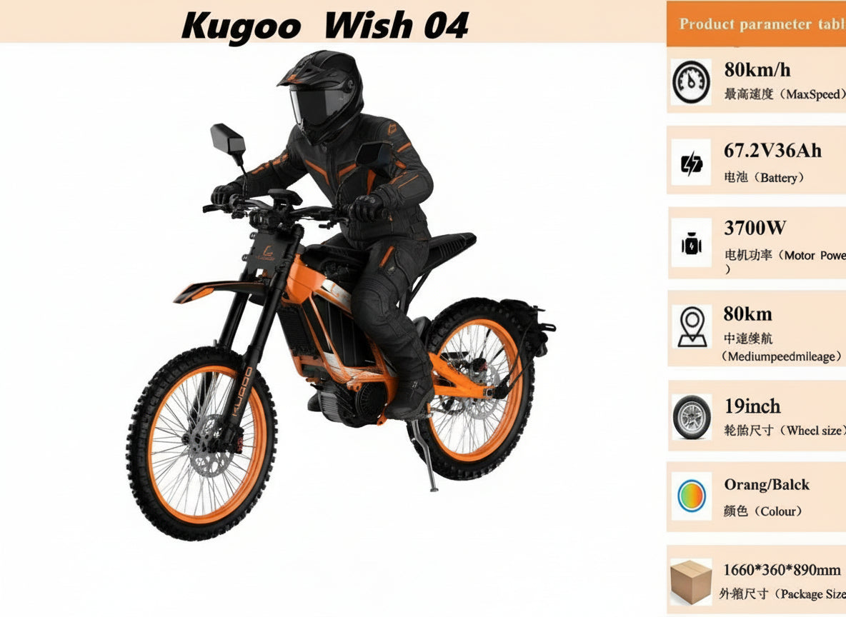 Kugoo Wish 04 Electric Dirt bike for adults | 3700W Power | 80 km Range | 80 km/h  High Speed