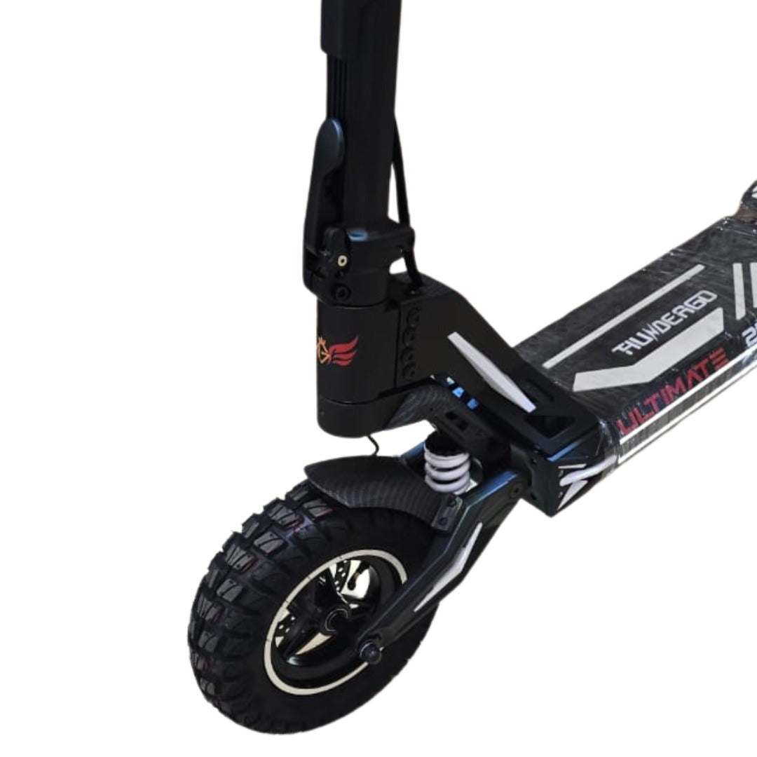 Close-up of a black Thunder Dual Motor High Speed Electric Scooter with Powerful Shocks