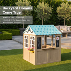 Kidkraft Oceanfront cedar lumbar Wooden Outdoor Playhouse Backyard With roof - Material Cedar Lumber Wood