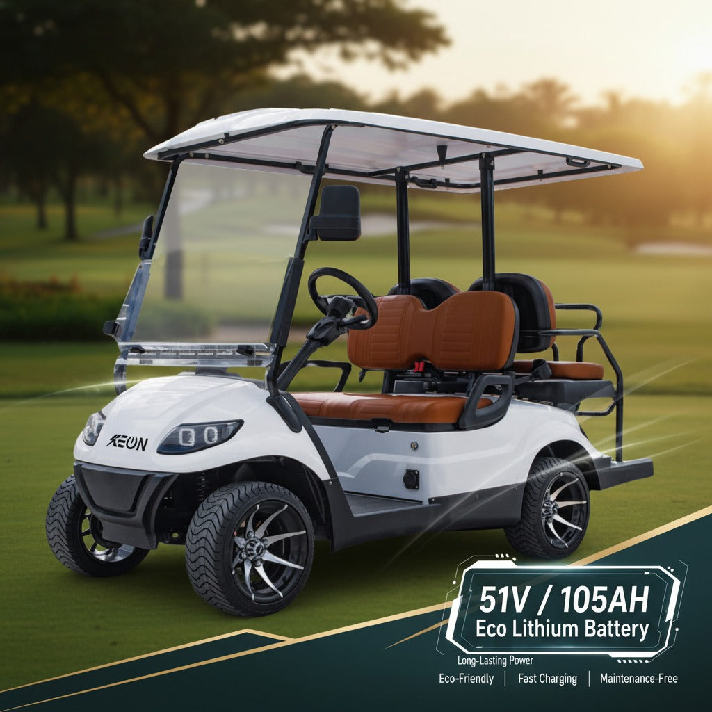 White Keon Premium Electric Golf Cart with an eco lithium battery