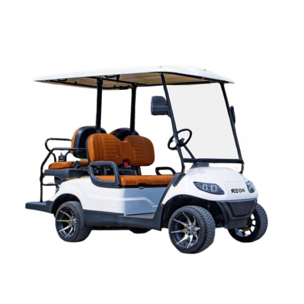 White Keon Premium Electric Golf Cart with brown seats