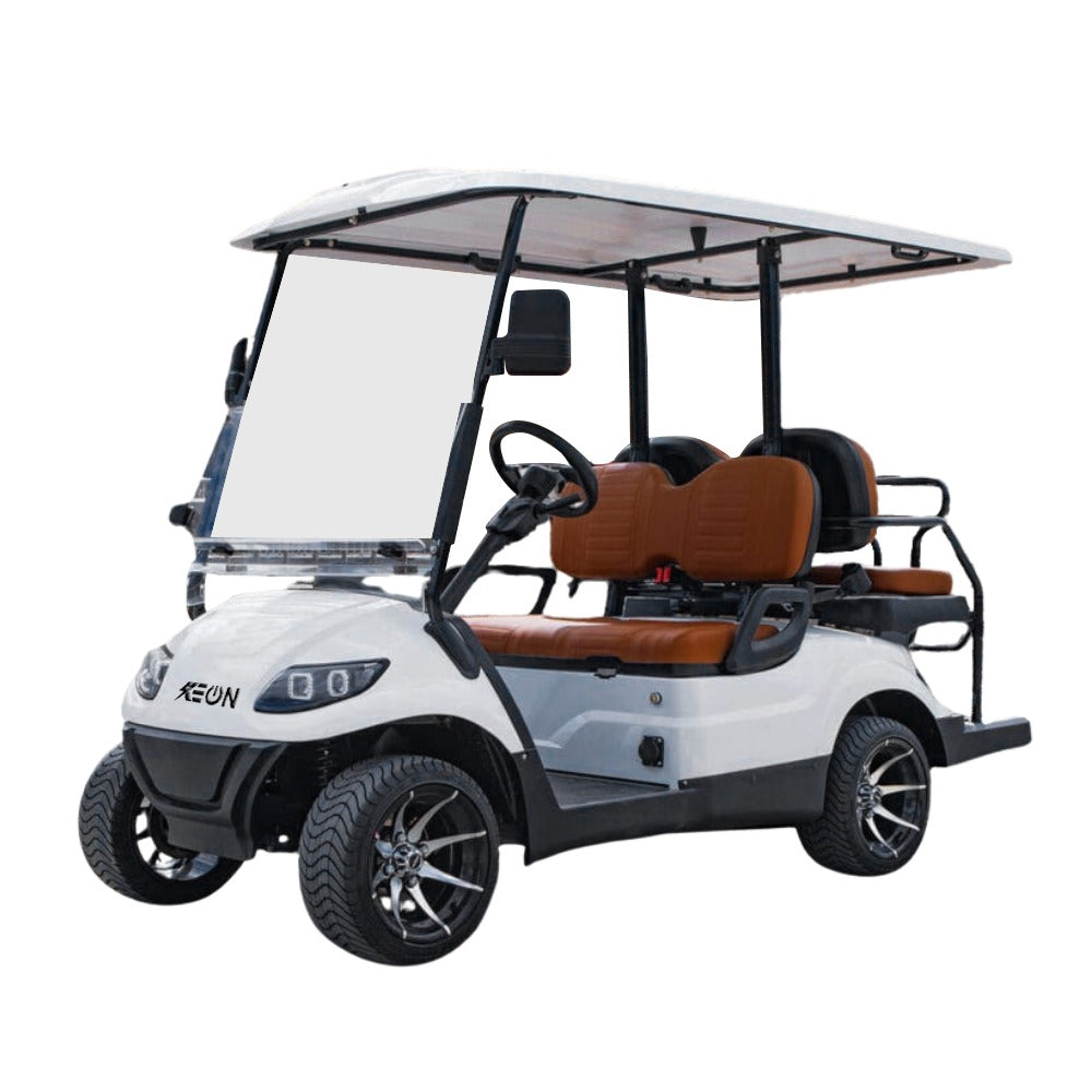 White Keon Premium Electric Golf Cart with brown seats
