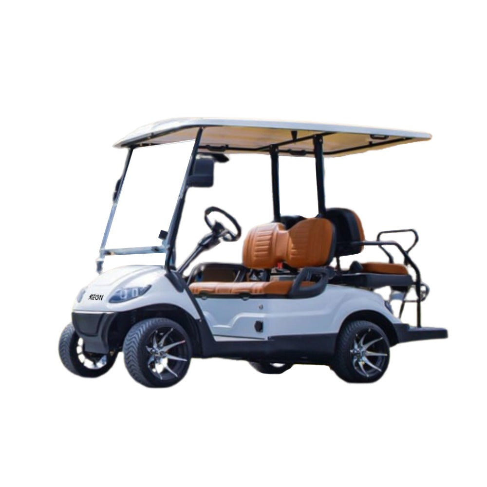 Side view of Keon Premium Electric Golf Cart with brown seats