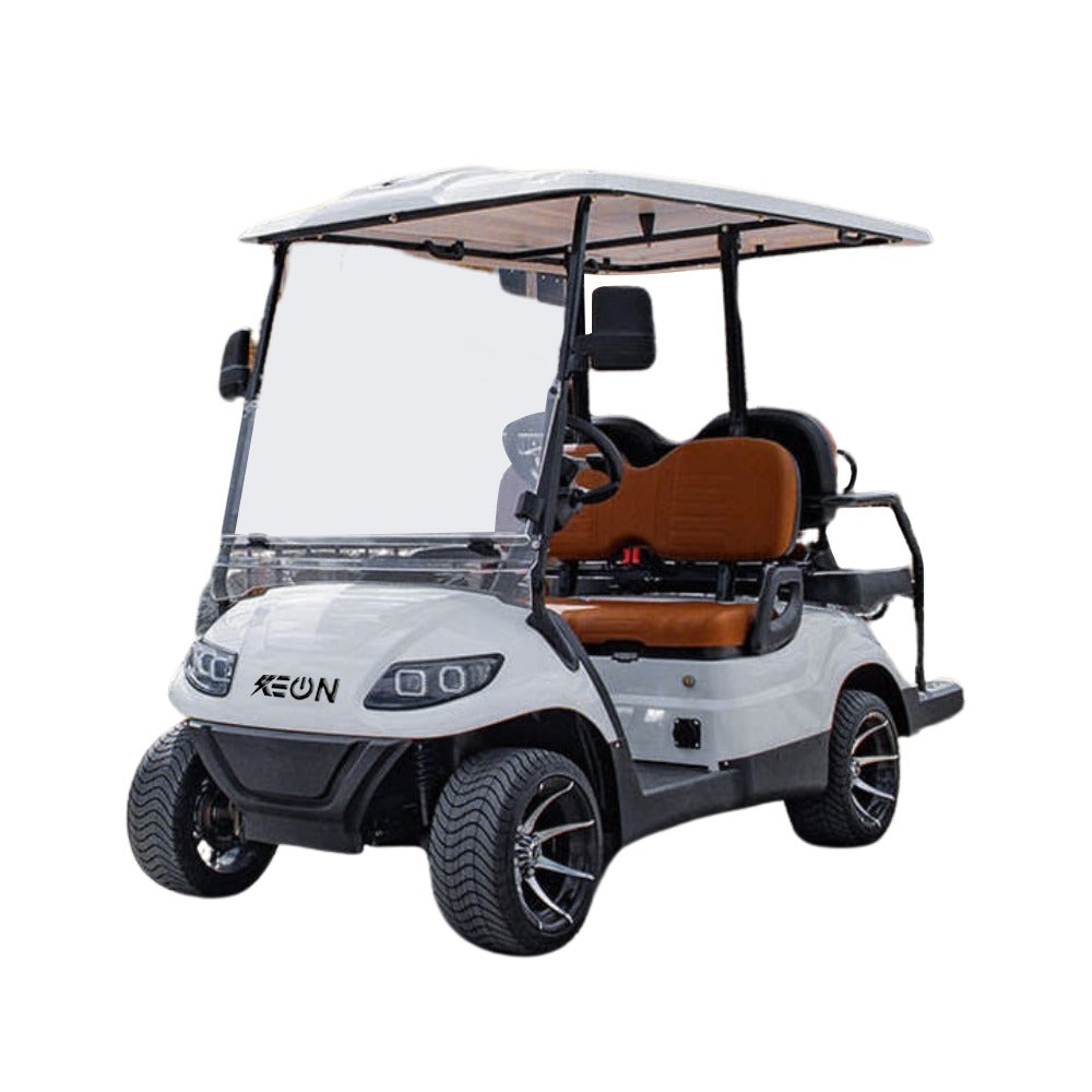 White Keon Premium Electric Golf Cart with brown seats