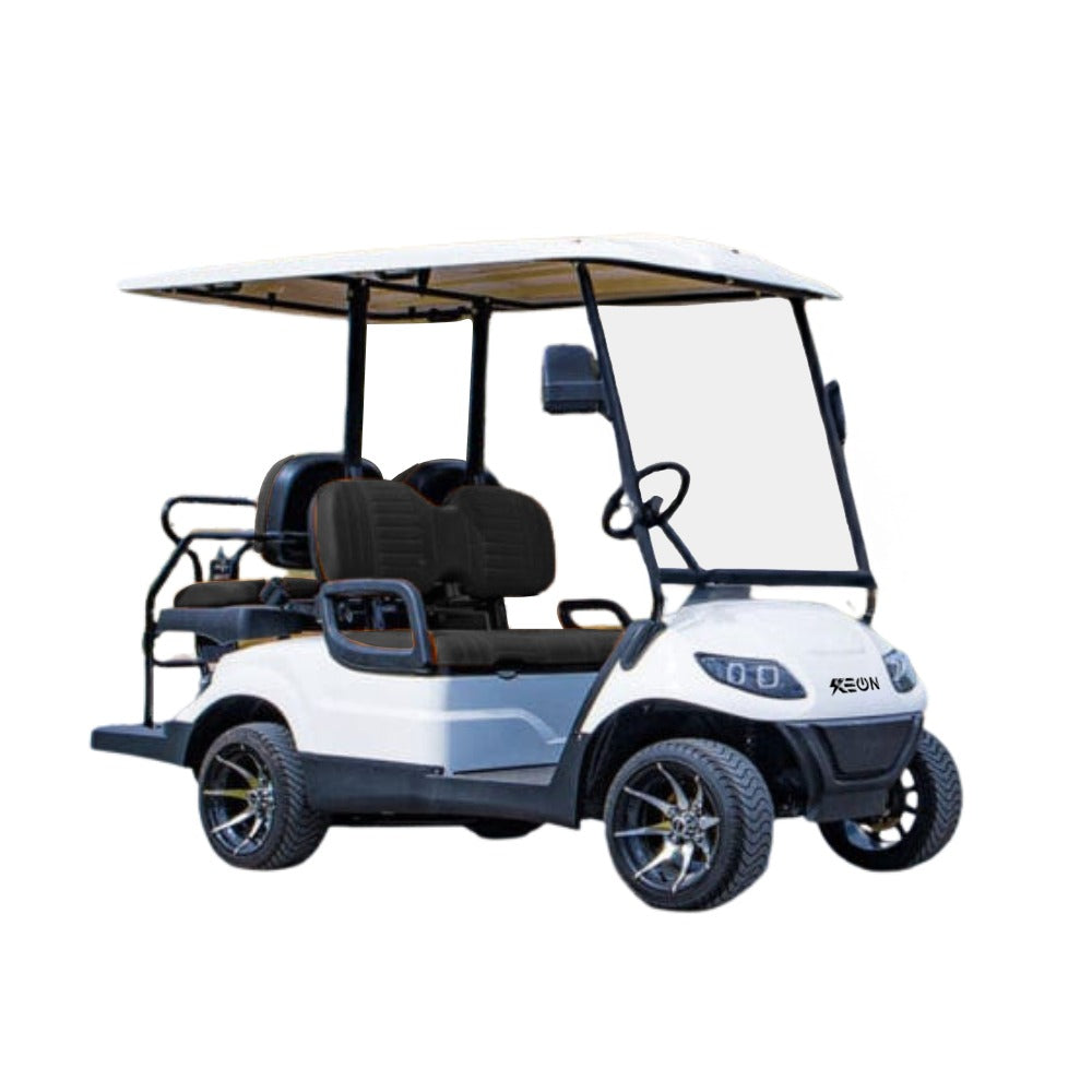 White golf cart with black seats