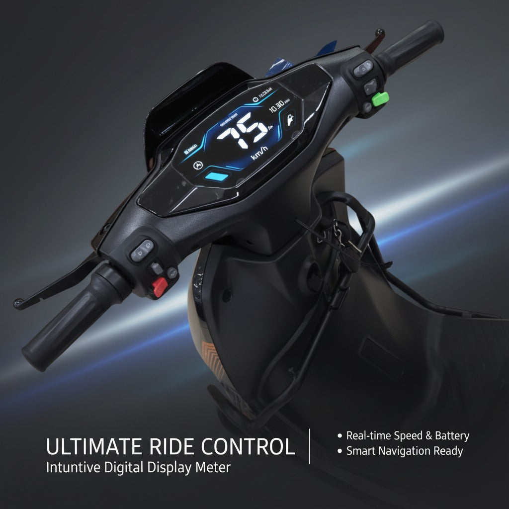 Motorcycle handlebars witha  digital display meter