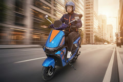 Front View of Blue Nitro Moped Electric scooter with Safety Stand