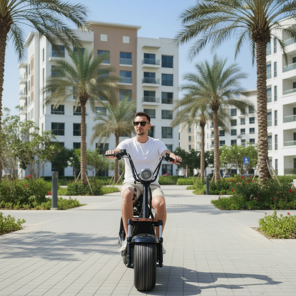 Man riding a Kugoo City Coco Electric Scooter 60V Lithium Battery 2-Wheel E Bike for Adults