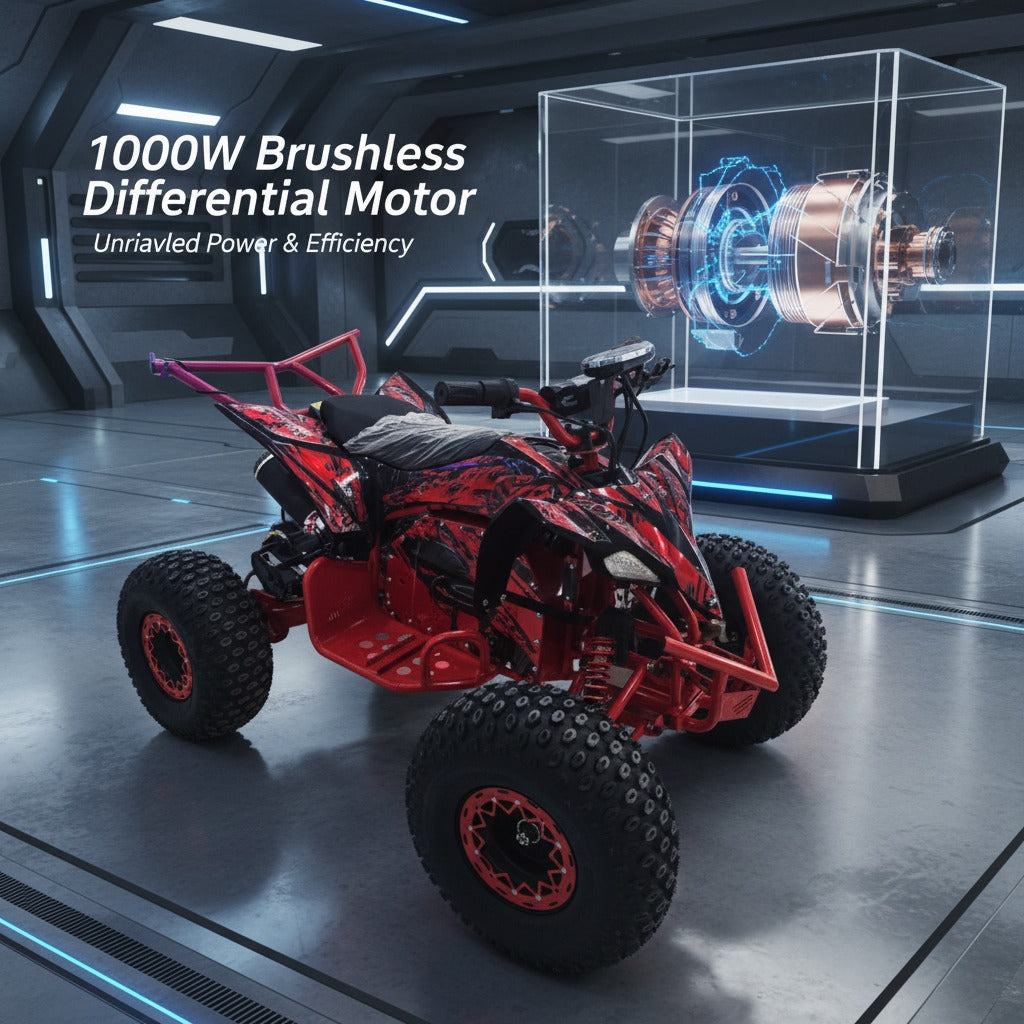 Red ATV with 1000W Brushless Differential Motor