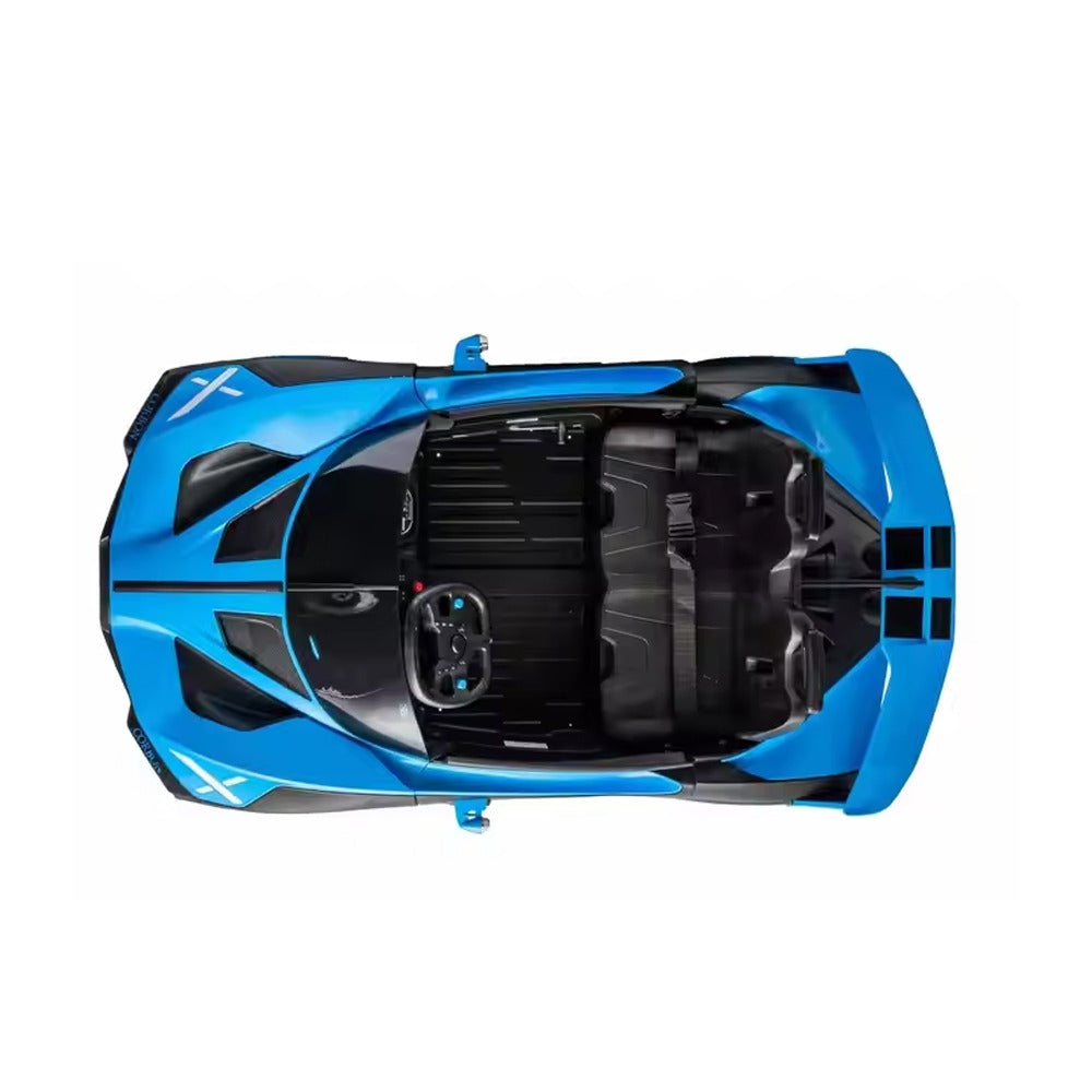 Top view of a blue sports car 