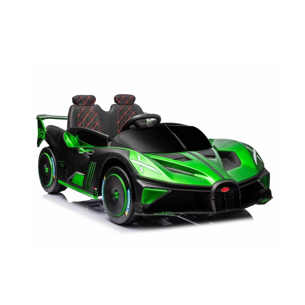 Green toy car with red accents