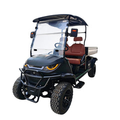 Black utility vehicle with brown seats