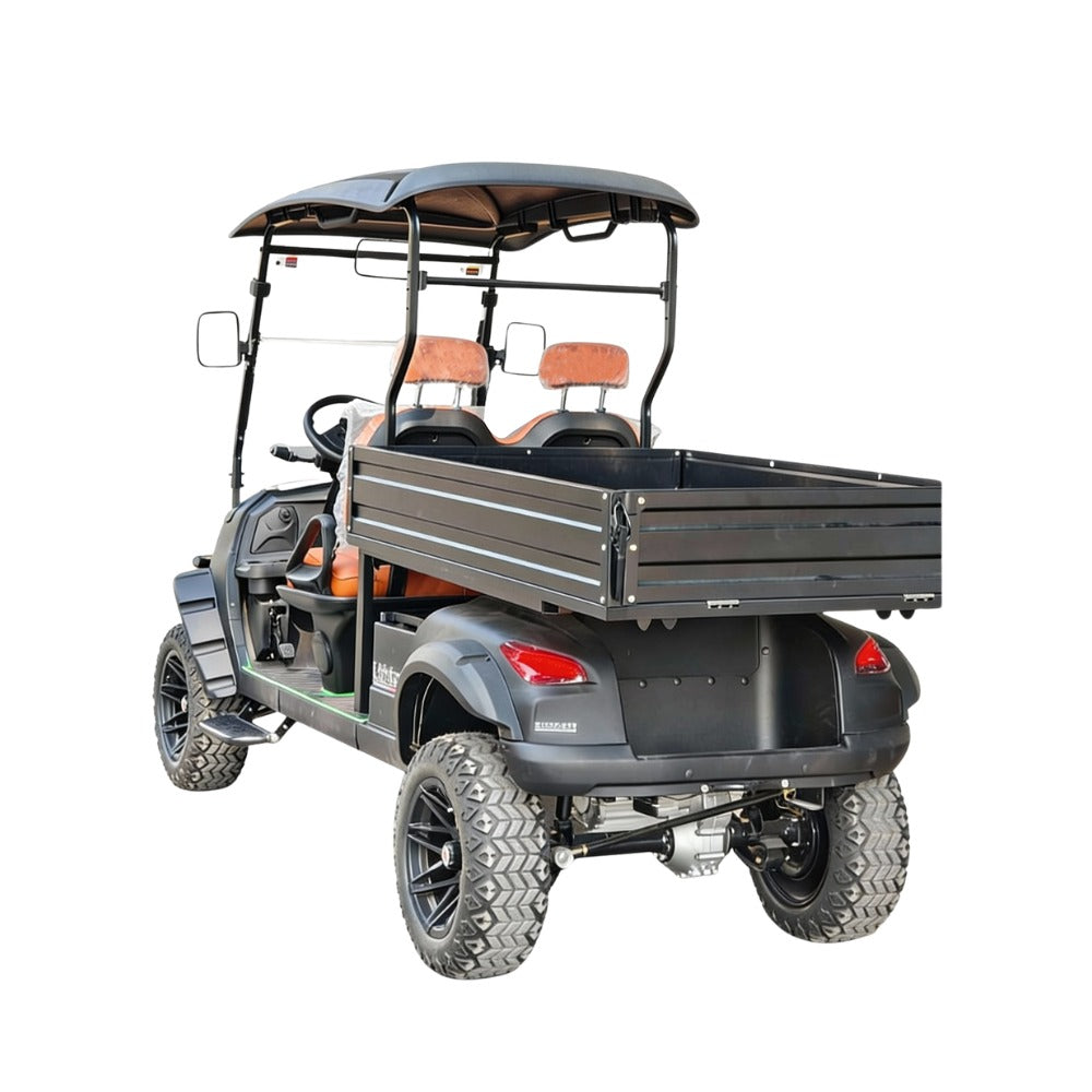 Black utility Golf Cart with a bed