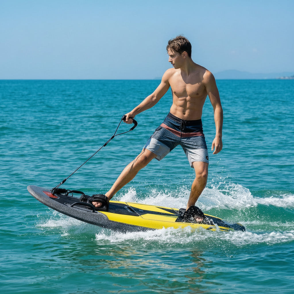 Man paddleboarding on a clear blue ocean