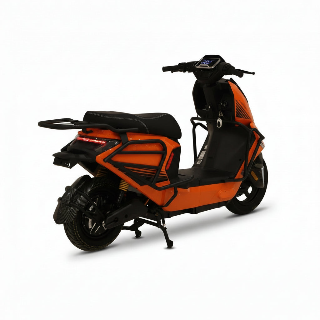 Side view of the Orange electric scooter 