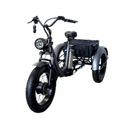 Black electric tricycle with a cargo box