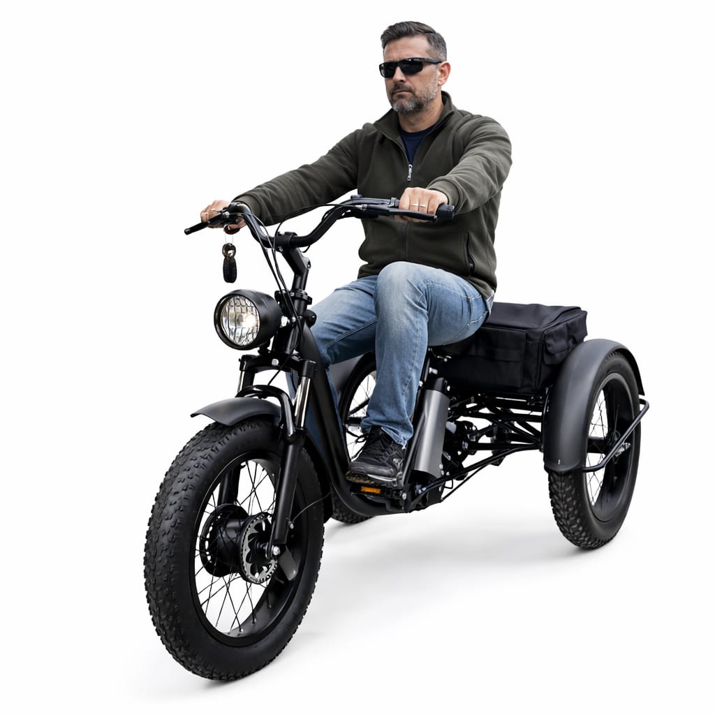 Man riding a black Megawheels Electric Trike Bike