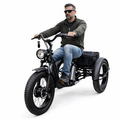 Man riding a black Megawheels Electric Trike Bike