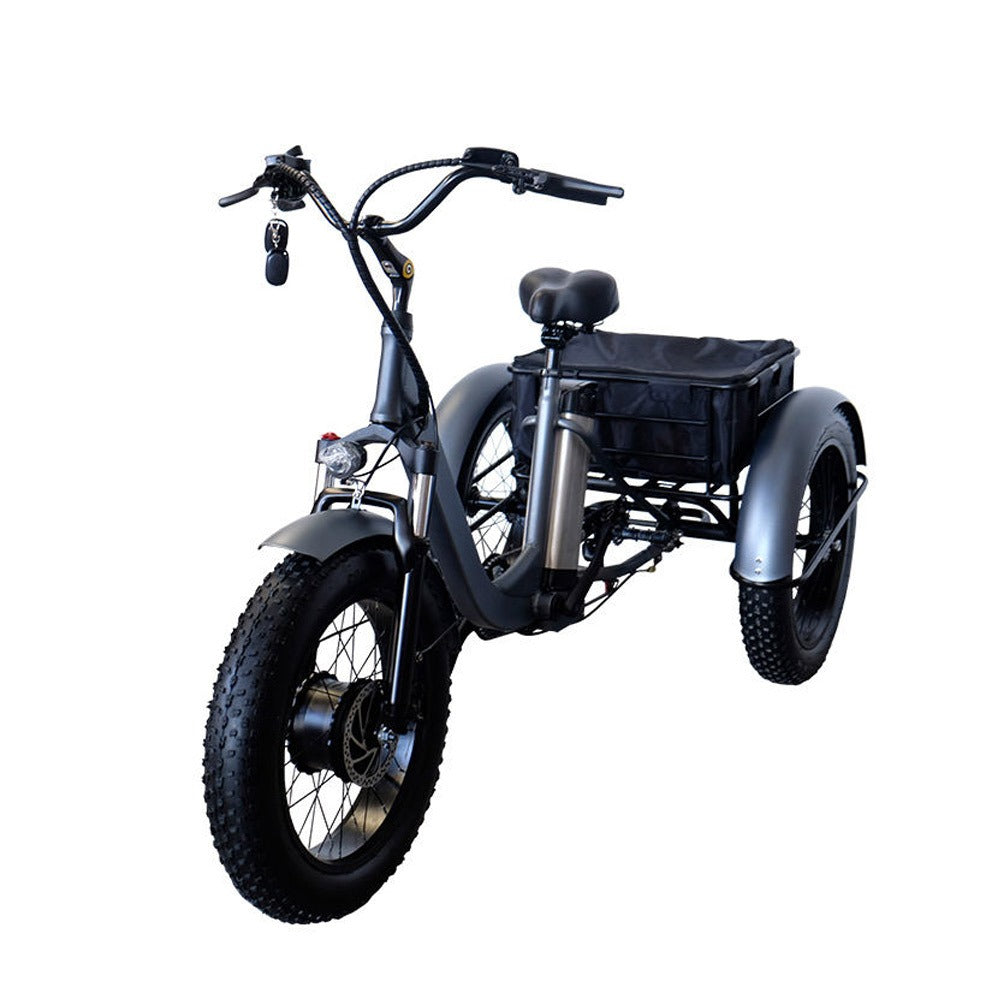 Black Megawheels Electric Trike Bike with a basket
