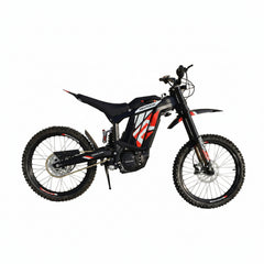 Black electric Pit bike with red and white design