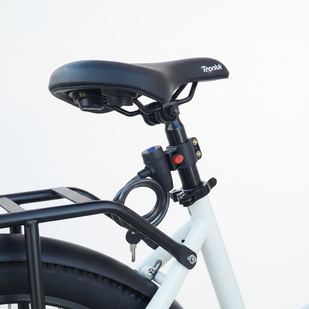 Close-up of a bicycle seat and handlebar