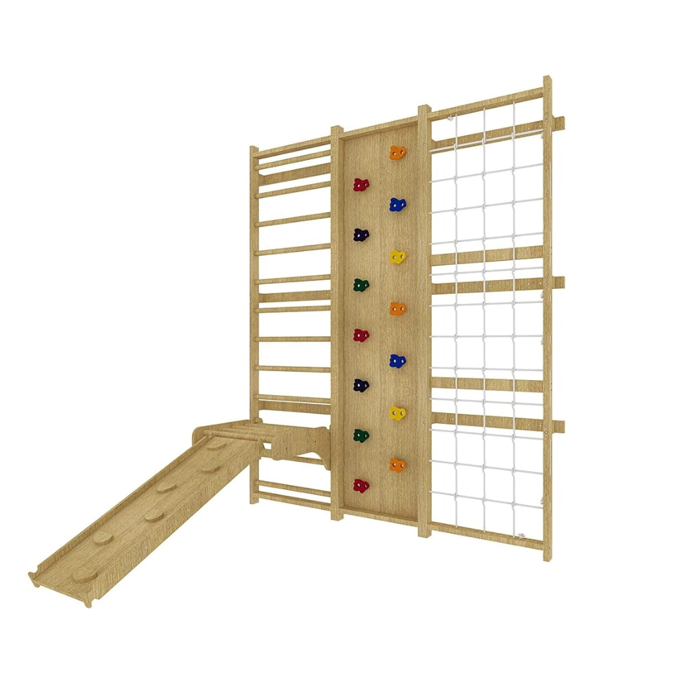 Wooden indoor climbing wall set with Swedish ladder, climbing wall