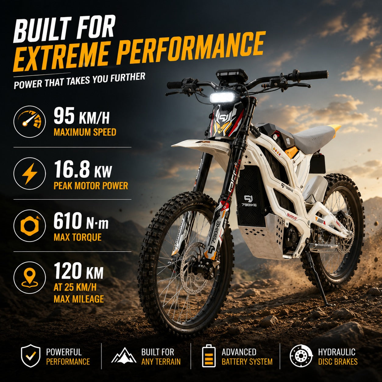 79BIKE-Falcon GT Electric Dirt Bike 72V 40Ah Lithium Battery 95 kmh Off Road Electric Bike with warranty