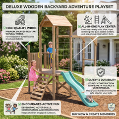 megastar wooden backyard Playset with slide , climbing ladder and climbing rope for kids - ‎321 x 268 x 286 cm