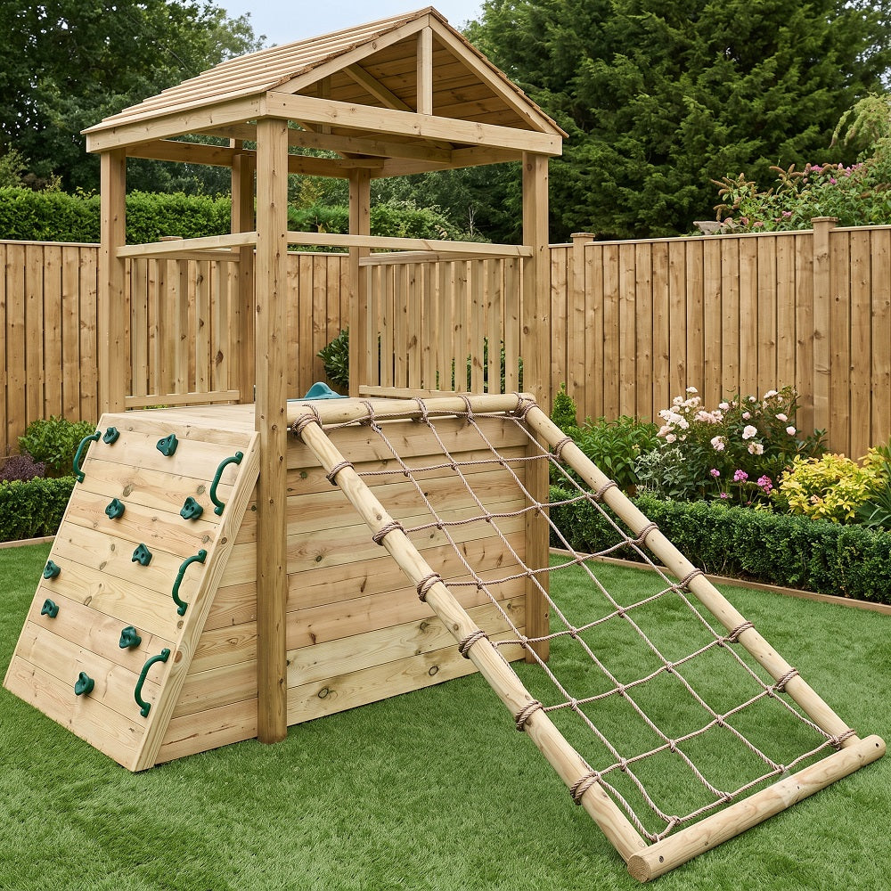 Close up of Wooden Climbing Frame for Kids 