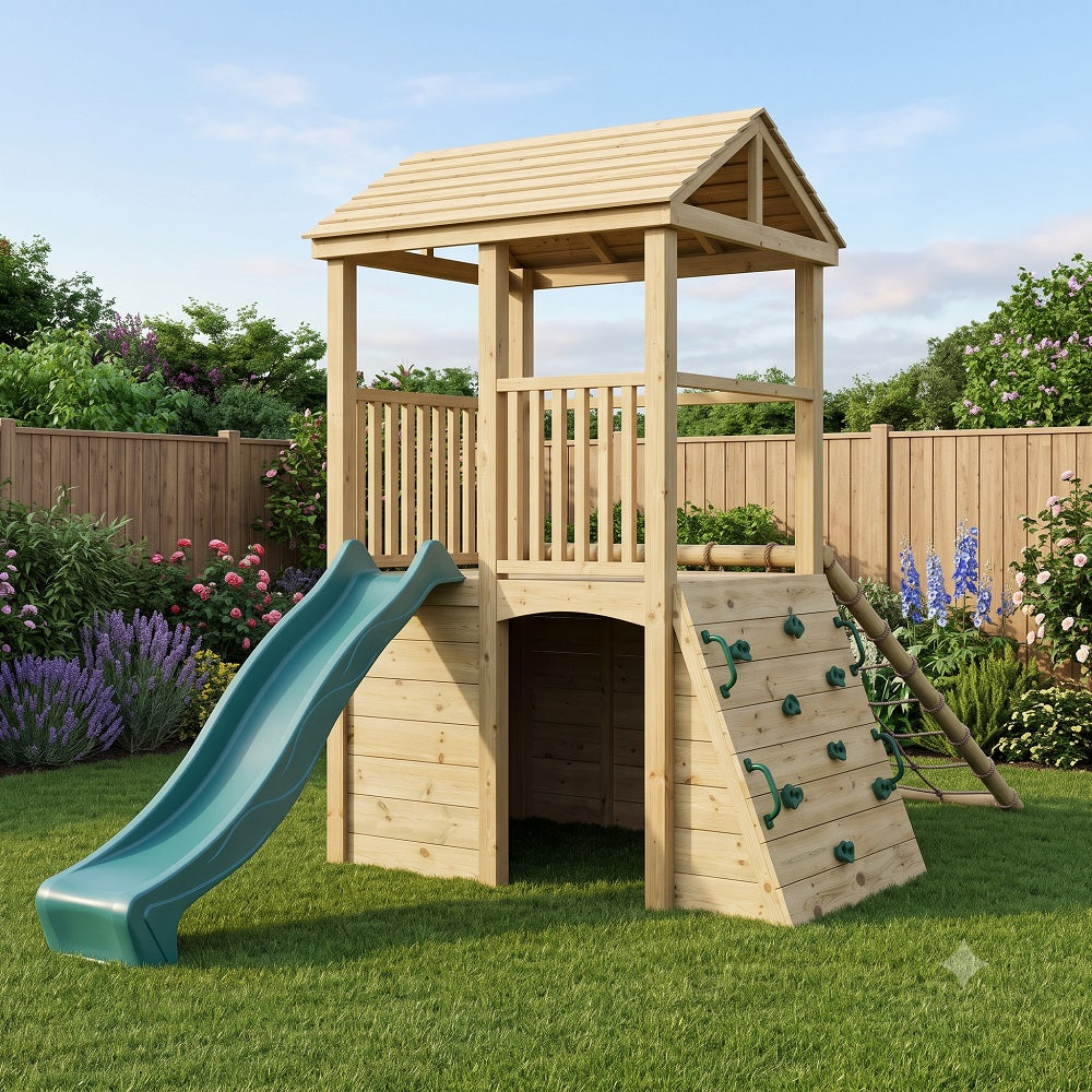 Stylish Wooden Climbing Frame for Kids and Wave Slide PlaySet for Kids
