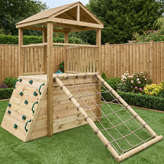 Close up of Wooden Climbing Frame for Kids 
