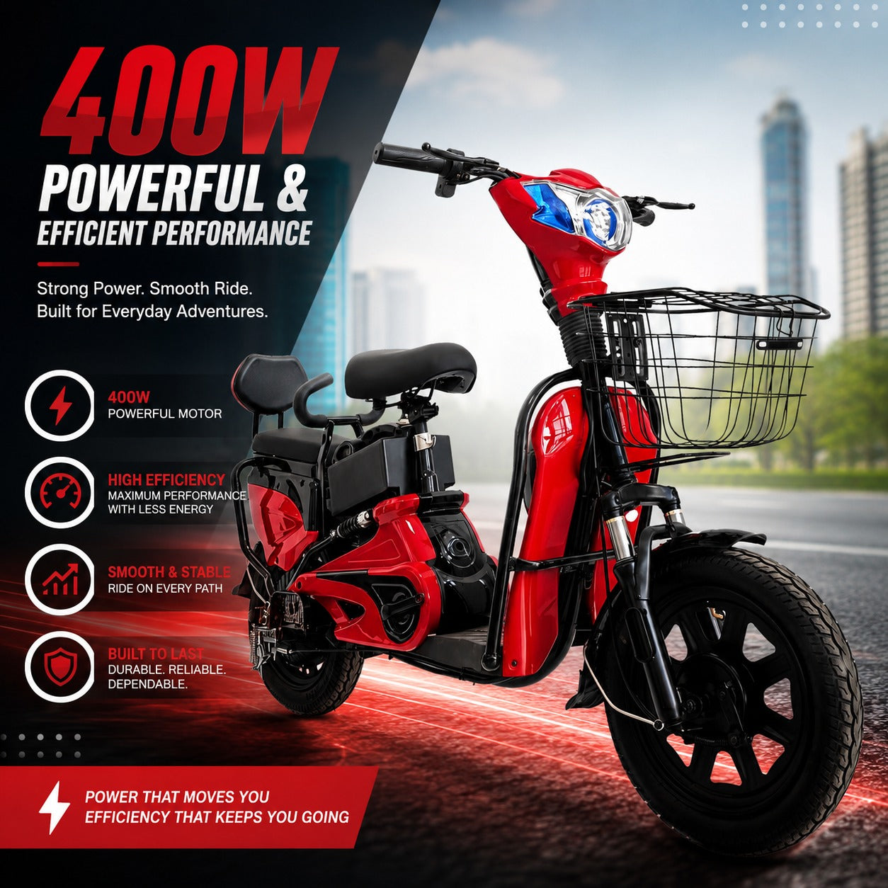 Megawheels Electric Scooter M1 Powerful Electric Delivery Bike with 48W Battery, 14" Tire Ebike with Warranty