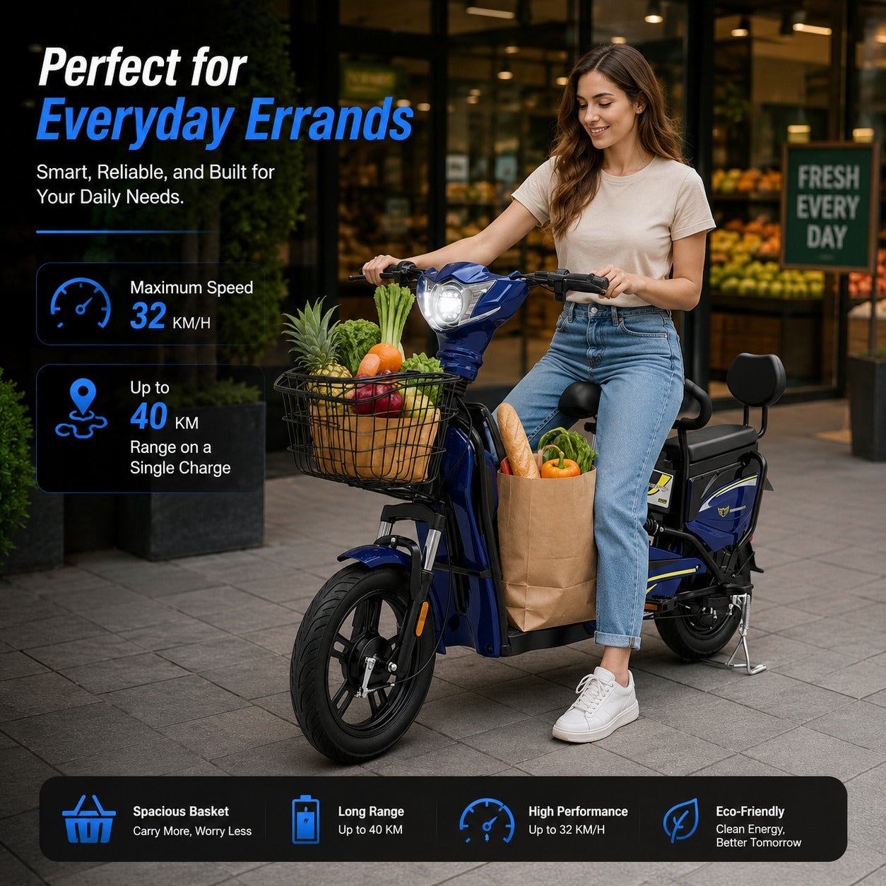 Megawheels Electric Scooter M1 Powerful Electric Delivery Bike with 48W Battery, 14" Tire Ebike with Warranty