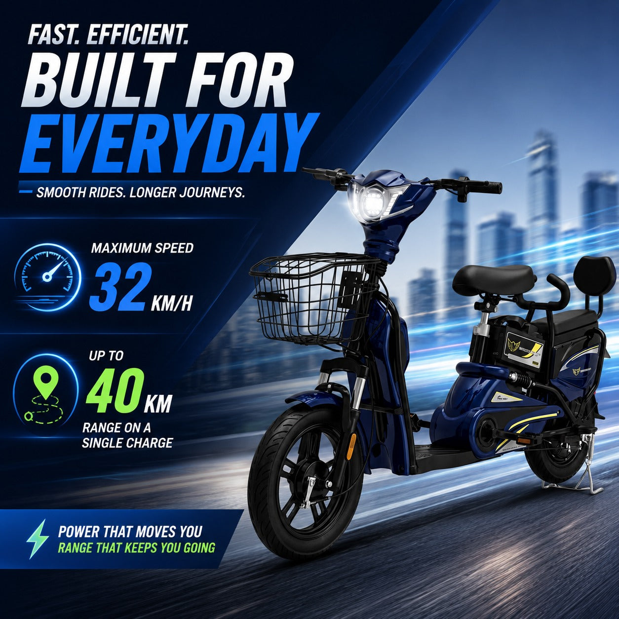 Megawheels Electric Scooter M1 Powerful Electric Delivery Bike with 48W Battery, 14" Tire Ebike with Warranty