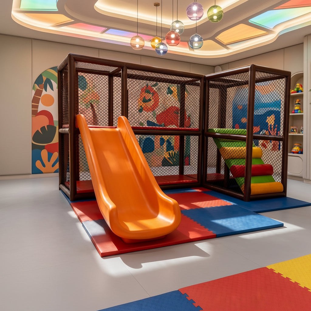 A colourful kids' indoor playground equipment set With Slide And Soft Play Area For Kids (300 x 300 x 200 Cm)