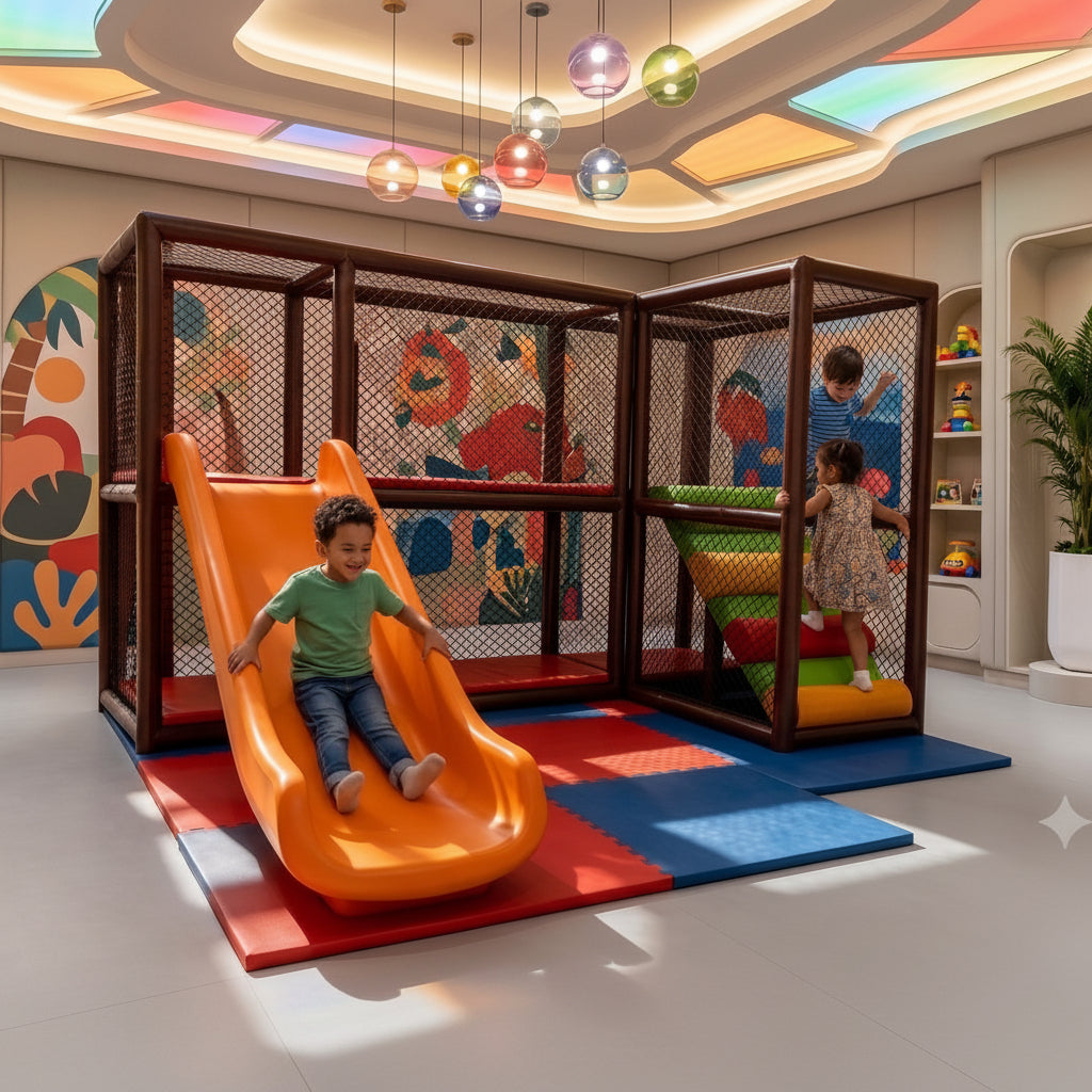 Kids enjoy and Playing with Indoor Adventure Playzone With Slide And Soft Play Area